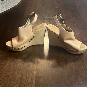 Sam Edelman Camilla Beige Leather Wedge Sandals